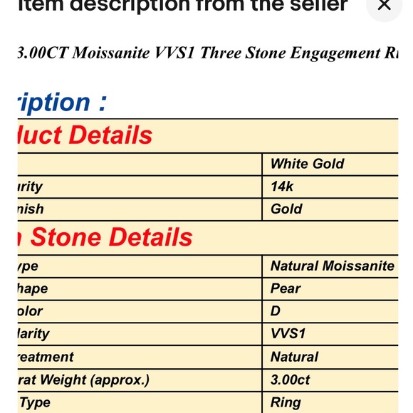 3.0 ct 14k white gold engagement ring VVS1 - Picture 10 of 10